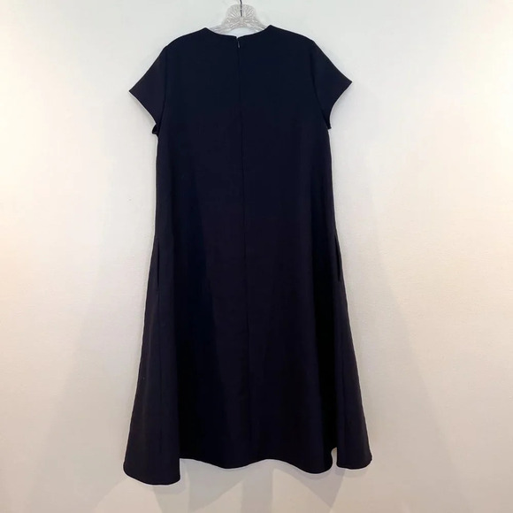 Frankie Shop Navy Short Sleeve Business Poplin Tulip Designer Classic Midi Dress - Picture 5 of 9